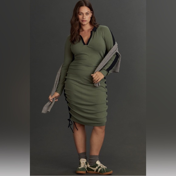 Daily Practice by Anthropologie Long-Sleeve Colorblock Polo midi dress  NWT - Picture 2 of 14